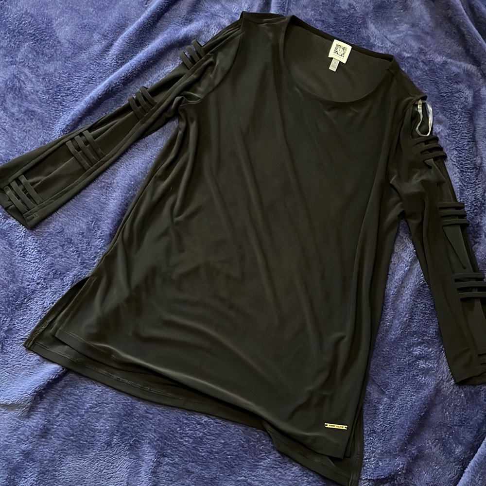 Ann Klein Cut Out Sleeves Black Top